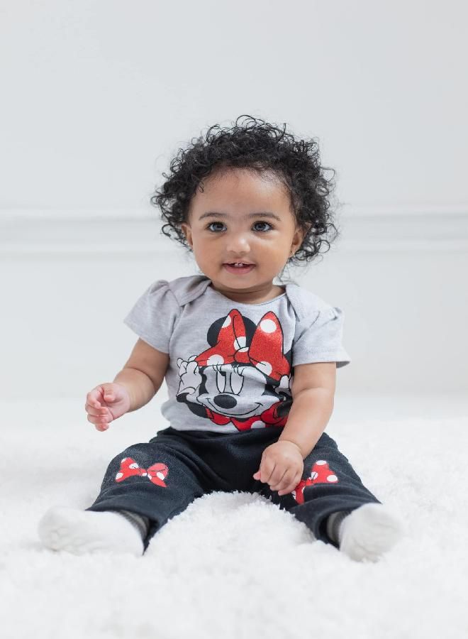 Disney Minnie Mouse Newborn Baby Boy or Girl 3 Piece Outfit Set: Pants Bodysuit Hoodie Red 0-3 Months