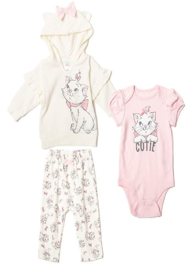 Disney The Aristocats Marie Newborn Baby Boy or Girl Fleece Hoodie Bodysuit Pants Pink/White 0-3 Months