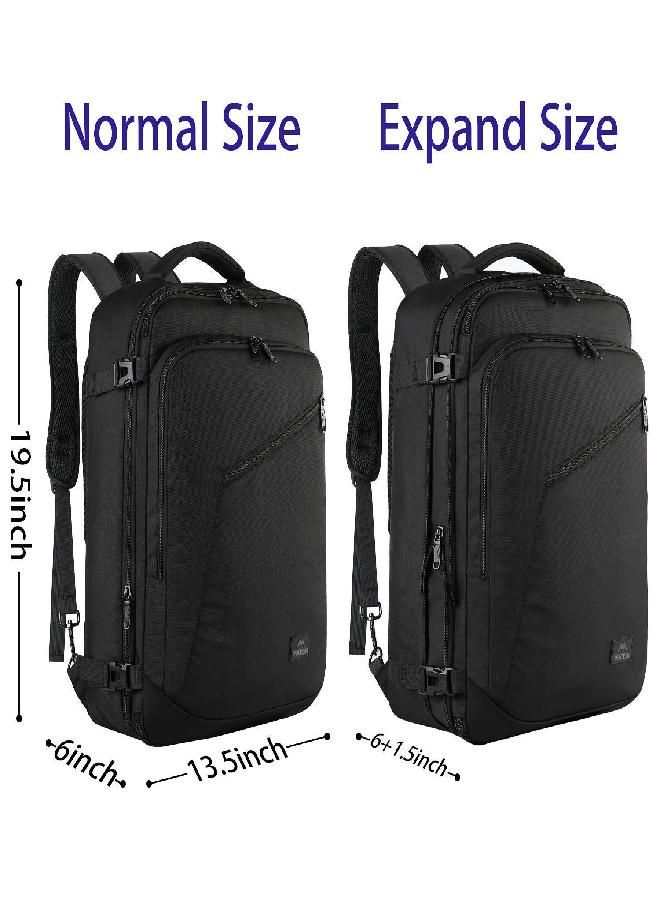 Carry On Backpack, Extra Large Travel Backpack Expandable Airplane Approved Weekender Bag For Men And Women, Water Resistant Lightweight Daypack For Flight 40L, Black