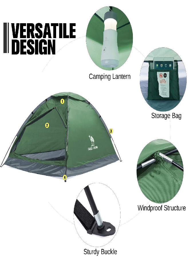 Crown 2/3/4/5 Person Camping Dome Tent, Waterproof,Spacious, Lightweight Portable Backpacking Tent For Outdoor Camping/Hiking (2 Person, Green-1)