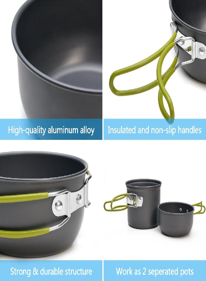 Camping Cookware Stove Carabiner Canister Stand Tripod And Stainless Steel Cup, Tank Bracket, Fork Spoon Kit For Backpacking, Outdoor Camping Hiking And Picnic,Green