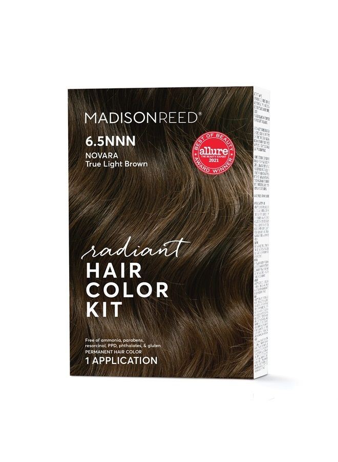 Radiant Hair Color Kit, Light Brown for 100% Gray Coverage of Resistant Gray Hair, Ammonia-Free, 6.5NNN Novara Light Brown, Permanent Hair Dye, Pack of 1