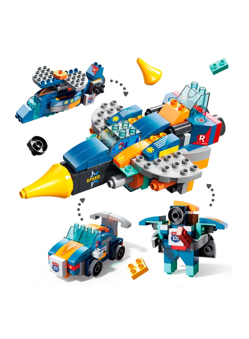 Airplane 4 in 1 for Boys and Girls 3+ Years Old, Big Blocks Building Set FL1660, Build Robot, Helicopter, Or Police Car