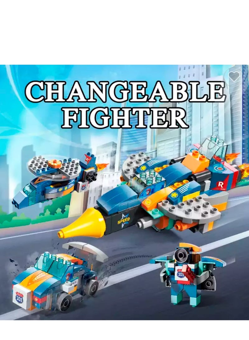 Airplane 4 in 1 for Boys and Girls 3+ Years Old, Big Blocks Building Set FL1660, Build Robot, Helicopter, Or Police Car