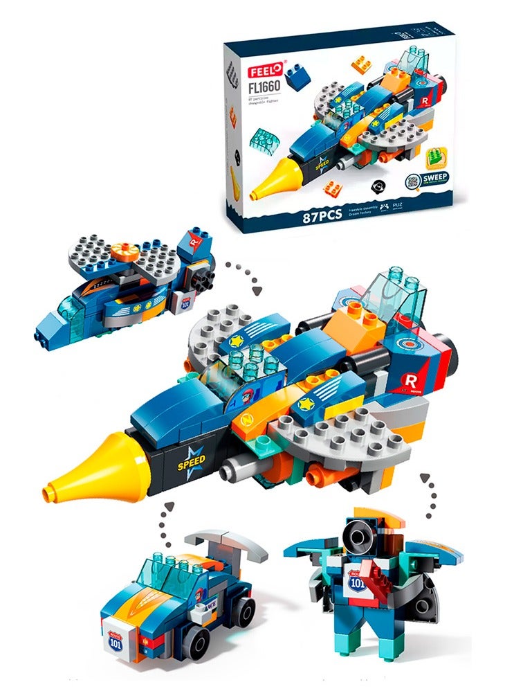 Airplane 4 in 1 for Boys and Girls 3+ Years Old, Big Blocks Building Set FL1660, Build Robot, Helicopter, Or Police Car