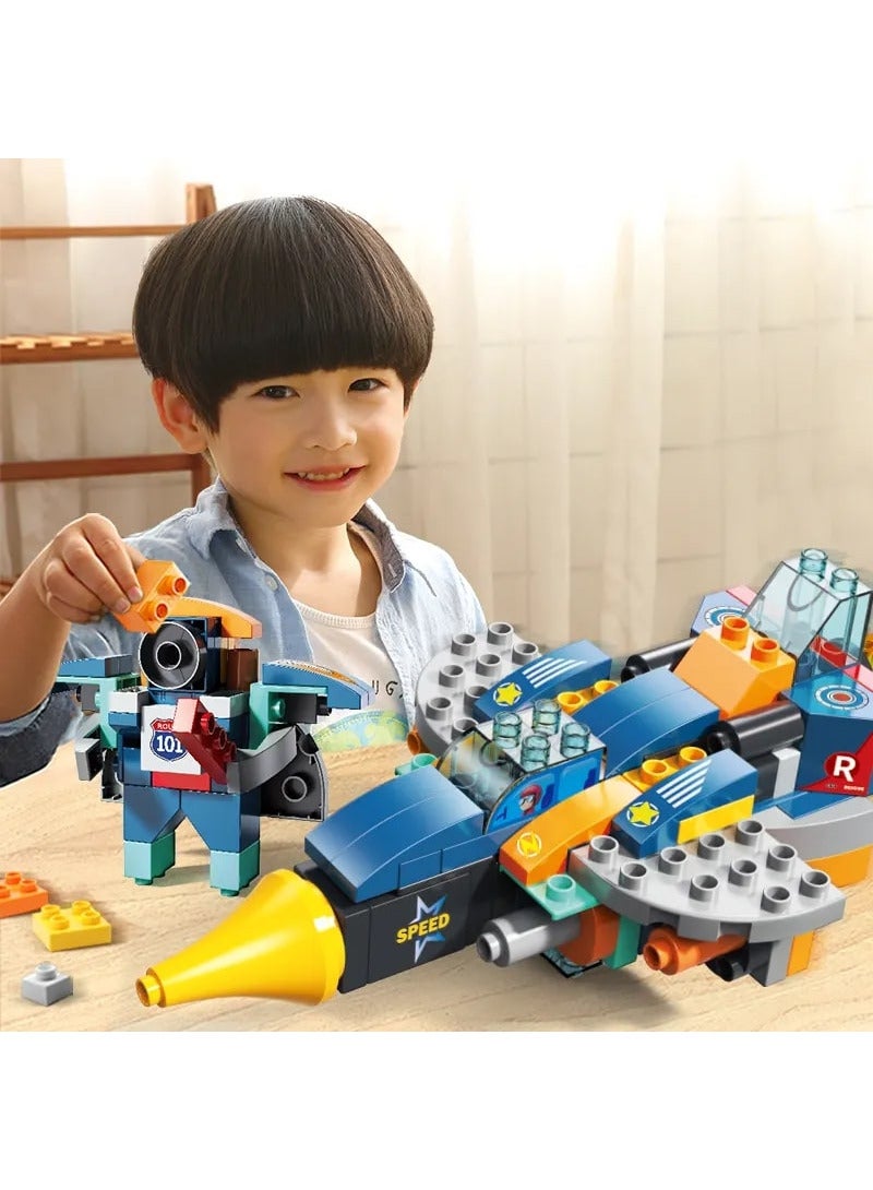 Airplane 4 in 1 for Boys and Girls 3+ Years Old, Big Blocks Building Set FL1660, Build Robot, Helicopter, Or Police Car