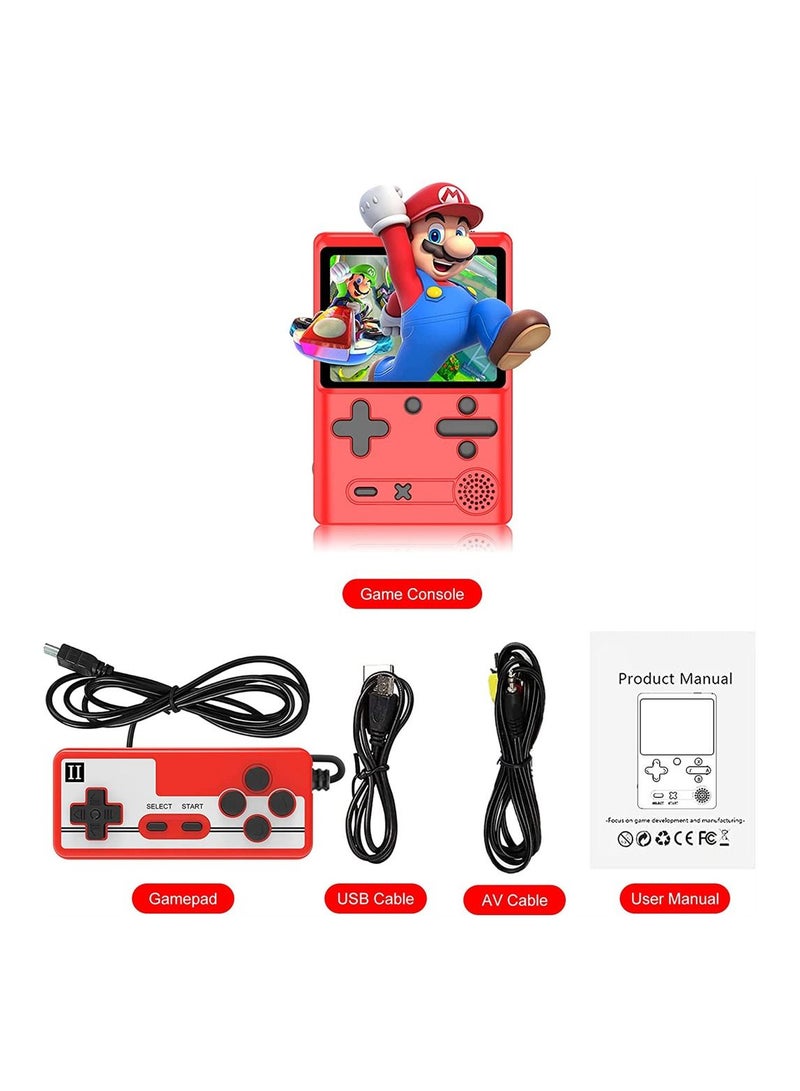 Red Retro Handheld Game Console with 500 Classical FC Games 3.0 Inches Screen Portable Video Game Consoles Handheld Video Games Support for Connecting TV and Two Players