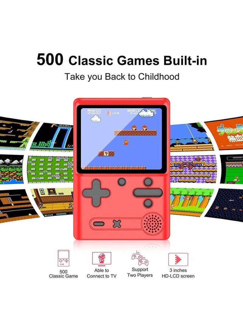 Red Retro Handheld Game Console with 500 Classical FC Games 3.0 Inches Screen Portable Video Game Consoles Handheld Video Games Support for Connecting TV and Two Players