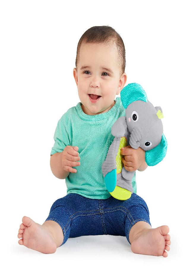 Bright Starts Snuggle & Teethe Plush Teething Baby Toy - Elephant, Crinkle Fabric, Ages 0 Months +