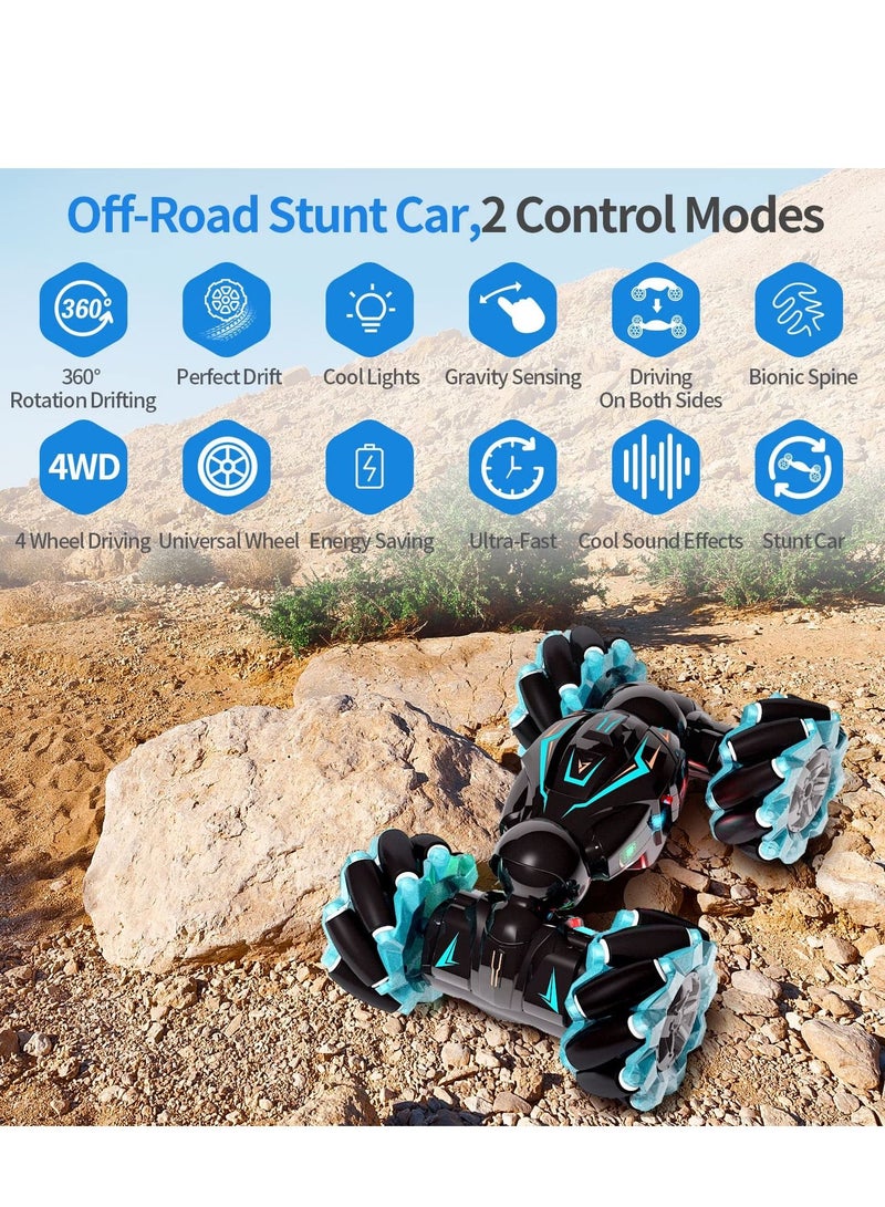 Remote Control Stunt Car 2.4GHz 4x4 Remote Control Gesture Sensing Toy Car Double-sided Rotating Buggy 360° Flip with Lights and Music