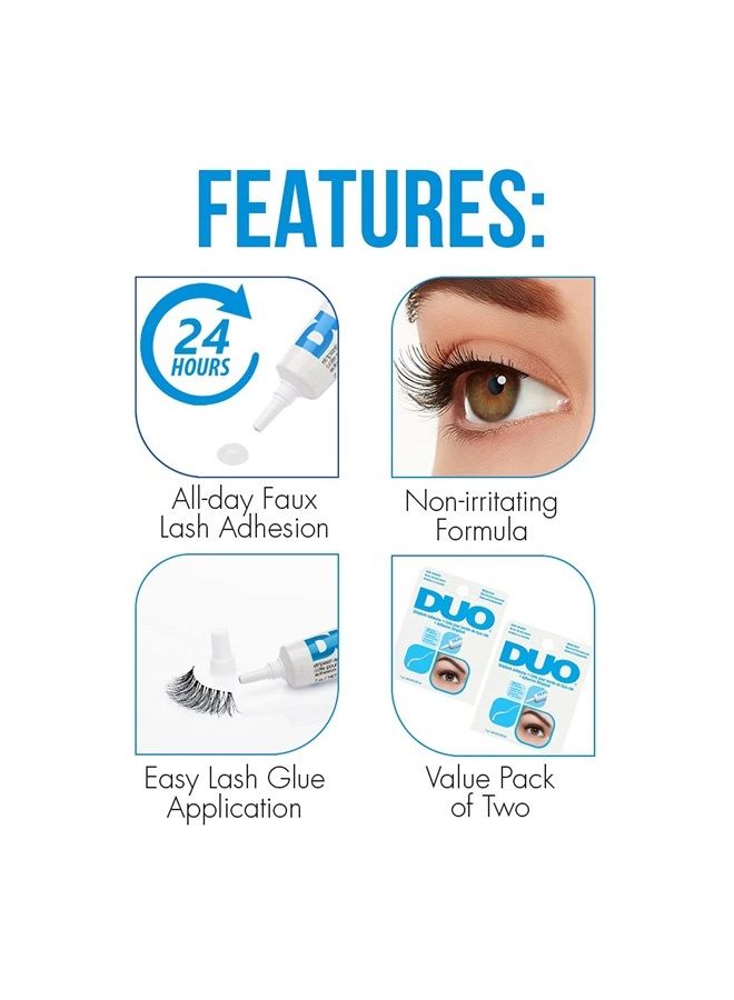 DUO Strip Lash Adhesive White/Clear, for Strip False Eyelash, 0.25 oz, 2-Packs