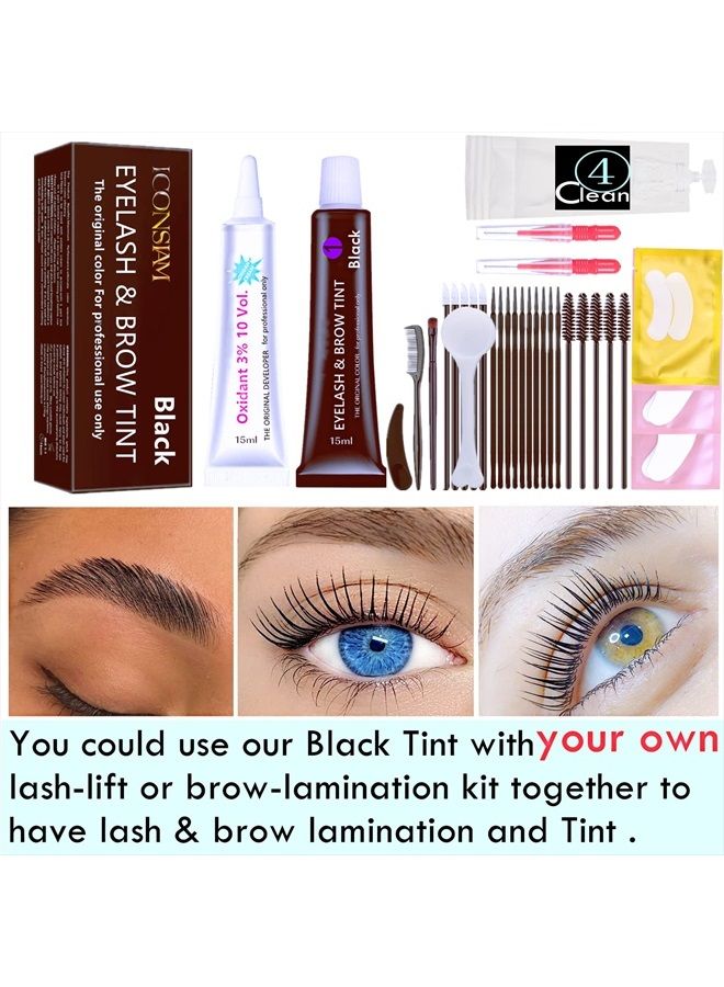 Black Lash T-i-n-t Kit, Keratin Black Eyelash D-y-e and Eyebrow T-i n t, 6 Week Voluminous Brow T-int, T-inting Look For Lash Perm/Lift/Lamination Treatment (Black Eyelash T-int Kit Only)