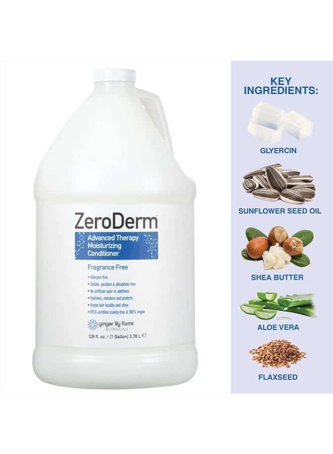 Botanicals ZeroDerm Advanced Therapy Moisturizing Conditioner for All Hair Types, 100% Vegan, Cruelty and Fragrance Free, 1 Gallon Refill, White, Unscented, 128 Fl Oz