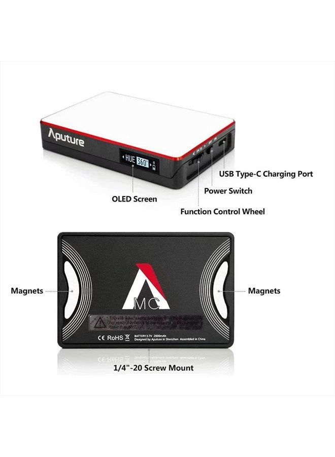 Amaran MC RGBWW Mini On Camera Video Light,3200K-6500K,CRI/TLCI 96+,HSI Mode,Support Magnetic Attraction and App with USB-C PD and Wireless Charging