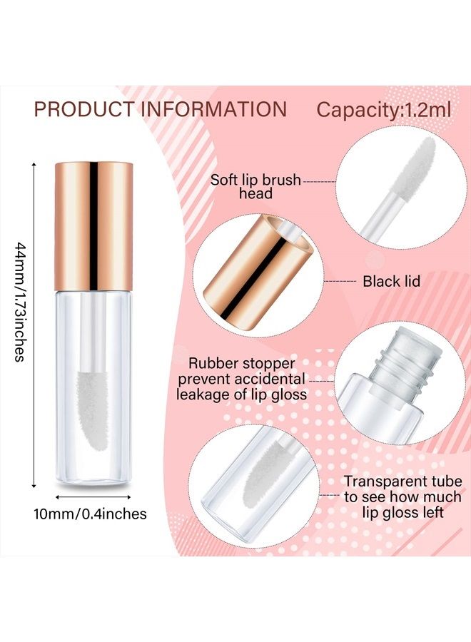 100 Pieces 1.2 ml Clear Mini Lip Gloss Tube Refillable Empty Lip Balm Gloss Containers Bottles Transparent Mini Lipstick Containers for Women Girls DIY Makeup (Rose Gold)
