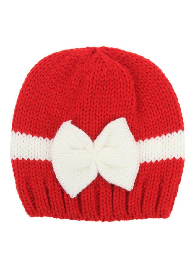 Warm Knitted Bowknot Beanie Red/White