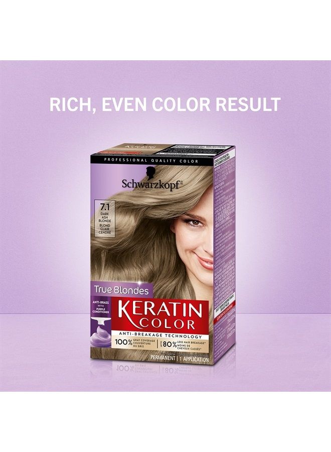 Keratin Color Permanent Hair Color Cream 7.1 Dark Ash Blonde, 1 Kit