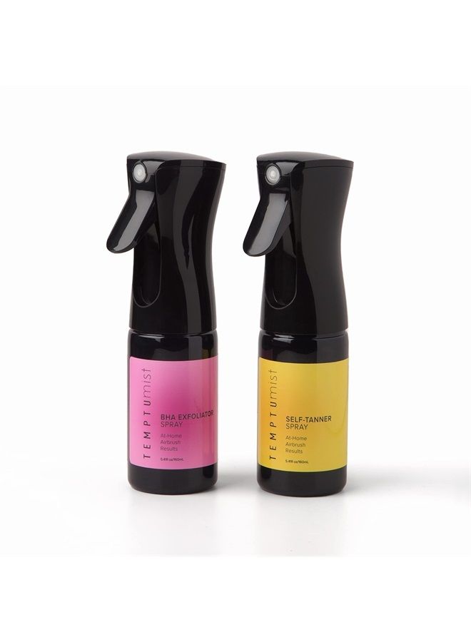 TEMPTU Mist Self Tanner Spray & Pre Tan BHA Exfoliator in Deluxe Ultra Fine Continuous Sprayer, Natural Gradual Tanning Water & No Rinse Hydrating Exfoliant, Vegan Sunless Tanning for Face & Body