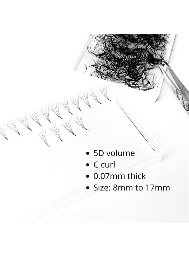 1000pcs Premade Fans Eyelash Extensions - 5D Volume Eyelash Extensions C Curl - 1000 handmade fans - 0.7mm thick (9mm) (Mix 9mm to 16mm)