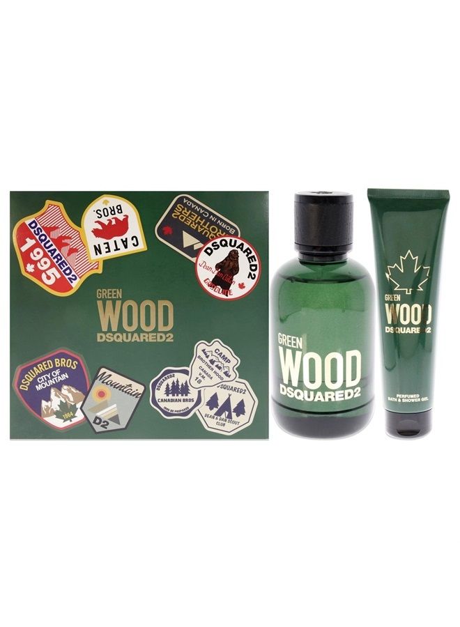 Green Wood Men 3.4oz EDT Spray, 5.0oz Bath and Shower Gel 2 Pc Gift Set
