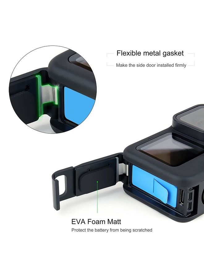 Aluminum Side Door Cover for GoPro Hero 9 10 11 Black Removable Replacement Battery Door Cover with Type-C Port for GoPro HERO9 HERO10 HERO11 Black Charging Without Removing Battery Door Cover