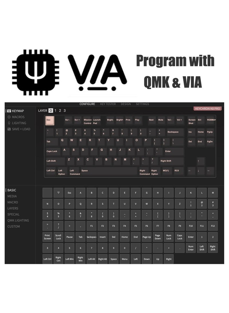 K8 Pro QMK/VIA Wireless Mechanical Keyboard, Hot-Swappable TKL Custom Programmable Macro Wired Keyboard with Gateron G Pro Red Switch, RGB Backlit, PBT Keycaps for Mac Windows Linux