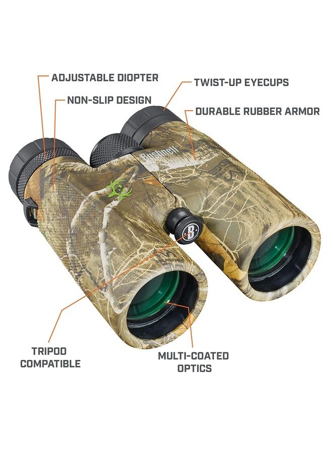 Powerview 10x42 BoneCollector Binoculars, Adult Binoculars for All Purpose Use in Realtree Edge Camo