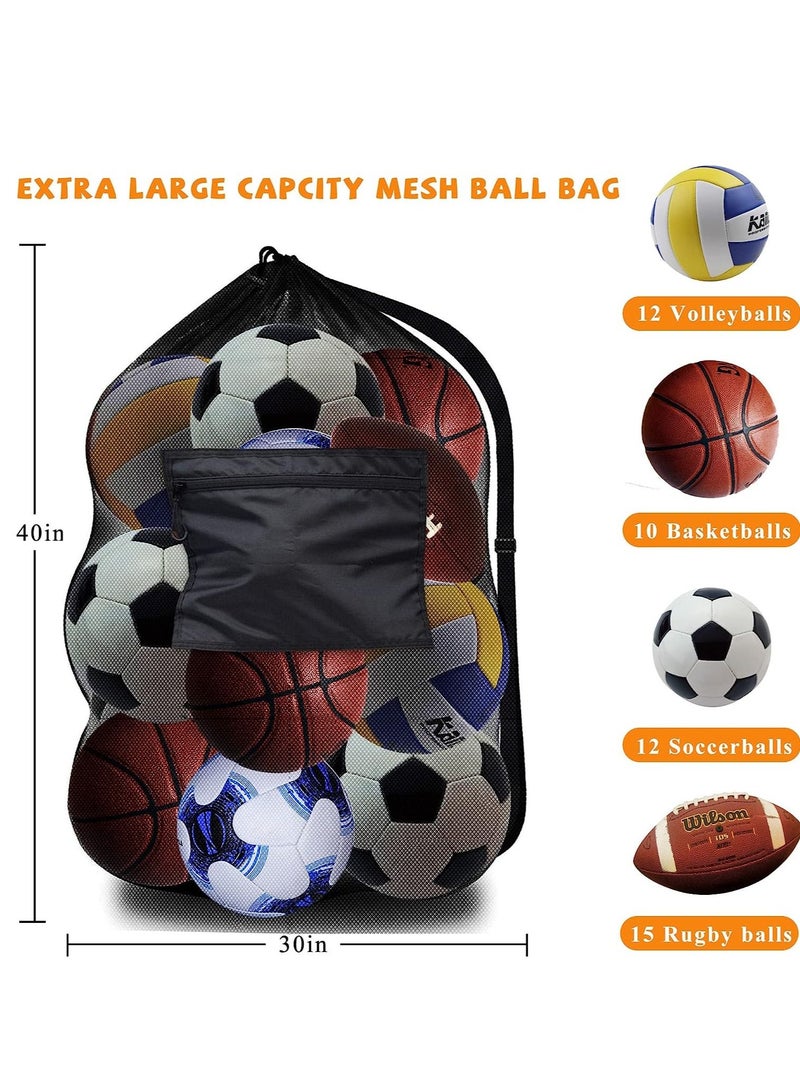 Mesh Ball Bags, Heavy Duty Sports Ball Bag with Adjustable Strap, Drawstring Extra Large Soccer Ball Bag Work for Coach, Basketball,Football, Volleyball,BaseBall and Swimming Gears