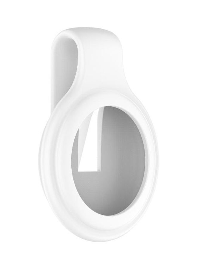 For Apple AirTag Silica Gel Anti-Scratch Shockproof Protective Cover Soft Case with Steel Clip White