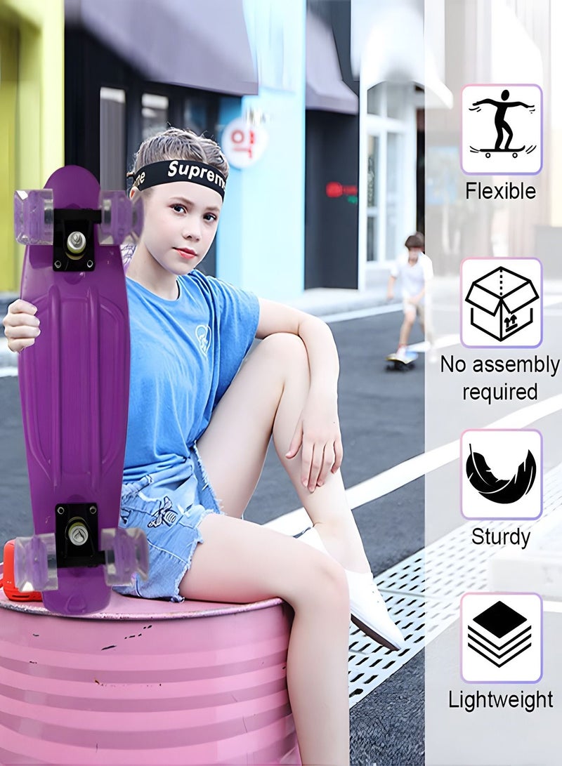 Skateboard 22 Inch Cruiser Skateboard Complete Skateboard with PU LED Wheel and ABEC 7 Bearings Retro Board Classic Skateboard,Skateboard for Kids Beginner