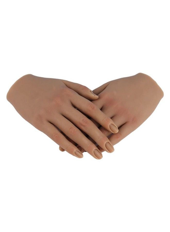 Nail Hand Practice Silicone Female Mannequin Life Size Hand As Sketch Nail Practice Hands Jewelry Ring Glove Watch Display With Nail 18Cm (Left Hand Light Brown)