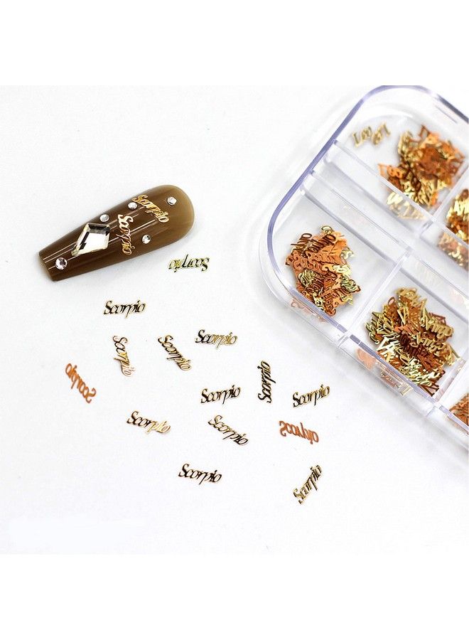2 Boxes 1200Pcs Zodiac Nail Art Charms Twelve Constellation Gold Nail Art Stickers Zodiac Nail Sequins For Nail Art Decoration