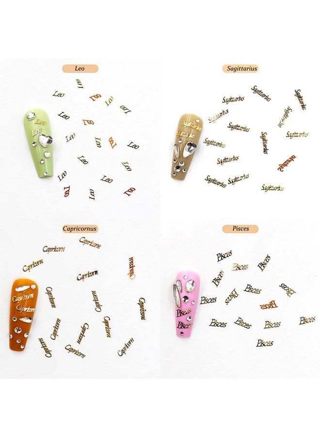 2 Boxes 1200Pcs Zodiac Nail Art Charms Twelve Constellation Gold Nail Art Stickers Zodiac Nail Sequins For Nail Art Decoration