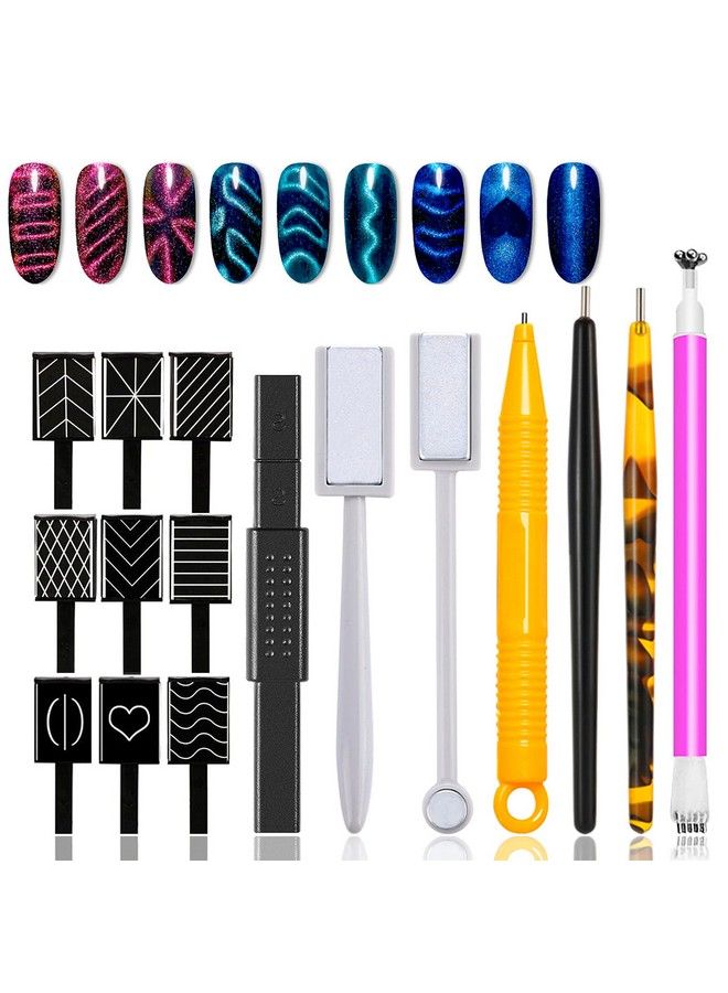 16 Pieces Nail Magnet Tool Set Magnet Plate Wand Board Magnetic Pen Stripe Nail Magnet Double Ended Magnet Wand Magnet Stick For Cat Eye Gel Polish Nail Art