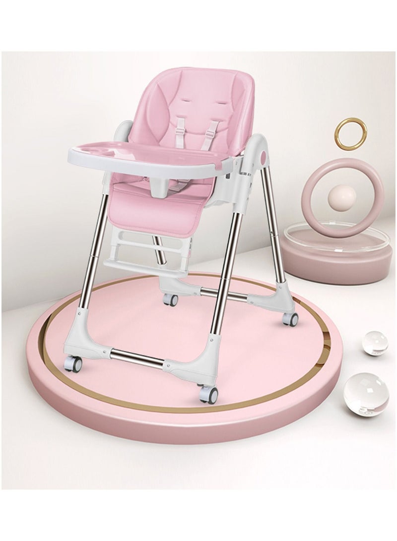 4 in 1 foldable baby high chair with wheels Convertable to infant floor seat baby booster chair for kids