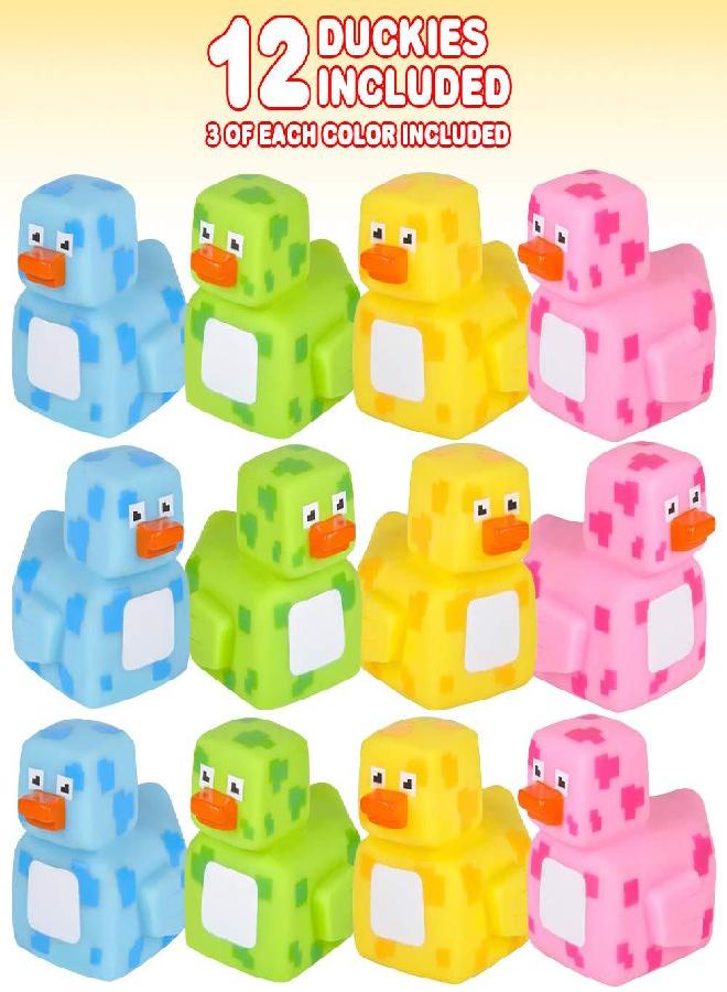 ArtCreativity 2.25 Inch Pixelated Rubber Duckies, Pack of 12, Cute Duck Bath Tub Pool Toys in Assorted Colors, Fun Decorations, Carnival Supplies, Party Favor or Small Prize