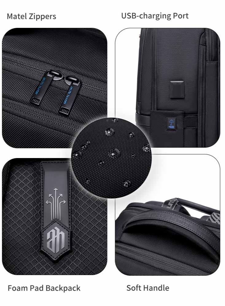 Durable School Laptop Backpack,Water Resistant Business Travel Expandable Bag with USB Charging Port for Work,Black