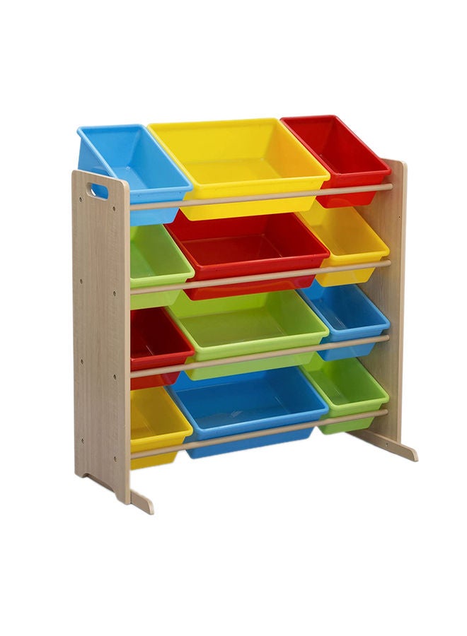 Kids Toy Storage Organizer With 12 Plastic Bins - Natural/Primary
