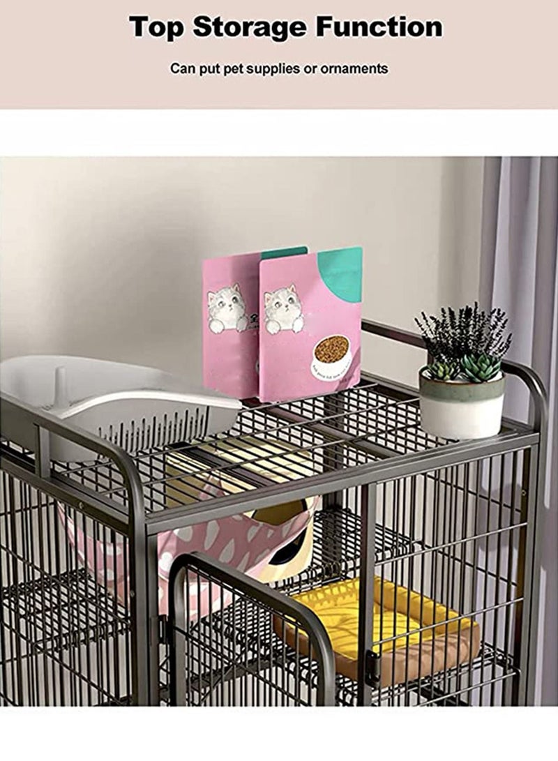 Pet Cage Playpen Box Kennel Crate with Hammock Wheels and Removable Tray for Cats and Dogs