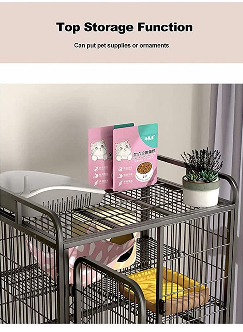 Pet Cage Playpen Box Kennel Crate with Hammock Wheels and Removable Tray for Cats and Dogs