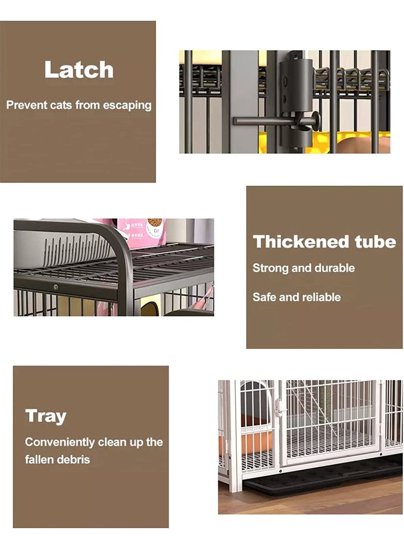 Pet Cage Playpen Box Kennel Crate with Hammock Wheels and Removable Tray for Cats and Dogs