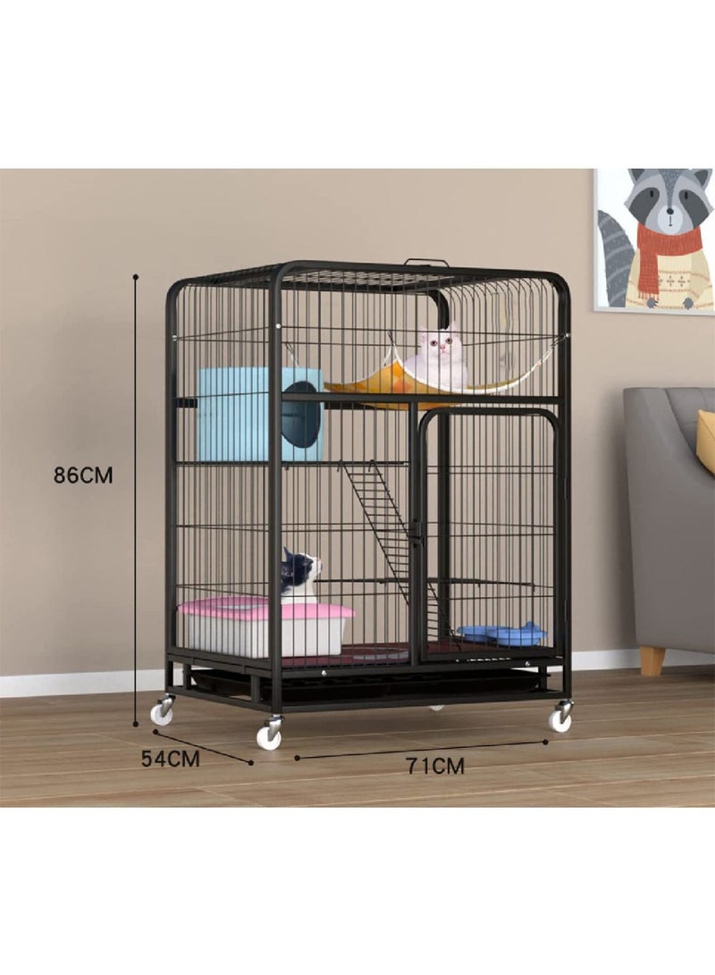 Pet Cage Playpen Box Kennel Crate with Hammock Wheels and Removable Tray for Cats and Dogs