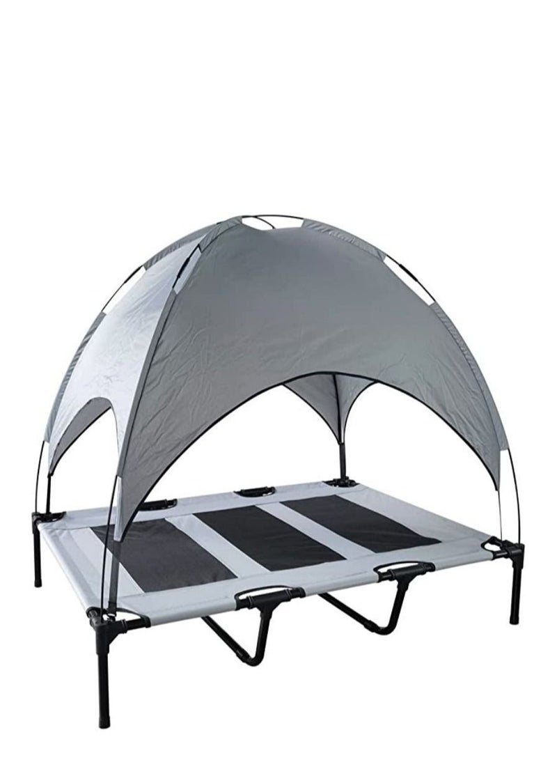 COOLBABY Elevated Dog Bed with Canopy  112 * 91CM Portable Pet Bed with Non-slip Feet Indoor Outdoor Sun Protection Waterproof Pet Tent Grey