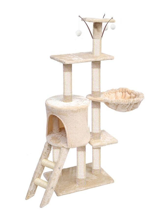 Multi-Level Cat Tree, 138Cm Height Activity Cat Tower Furniture For Large Small Cat 50x35x138 Cm Beige Wood