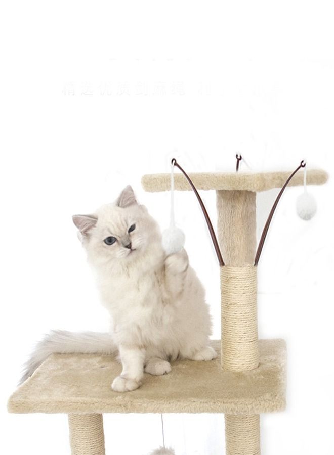 Multi-Level Cat Tree, 138Cm Height Activity Cat Tower Furniture For Large Small Cat 50x35x138 Cm Beige Wood