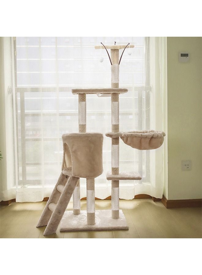 Multi-Level Cat Tree, 138Cm Height Activity Cat Tower Furniture For Large Small Cat 50x35x138 Cm Beige Wood