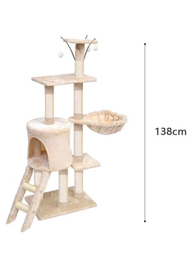 Multi-Level Cat Tree, 138Cm Height Activity Cat Tower Furniture For Large Small Cat 50x35x138 Cm Beige Wood