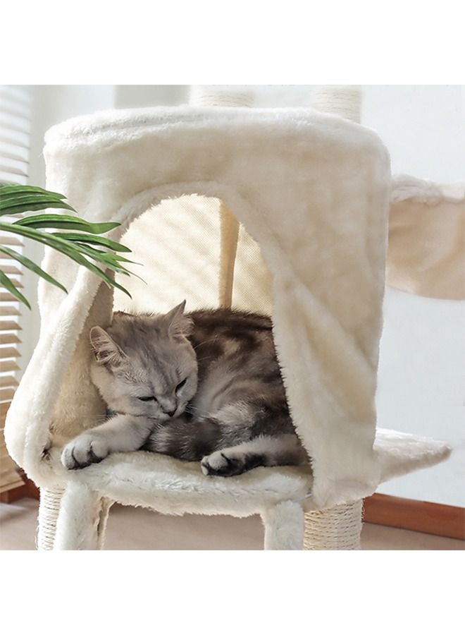 Multi-Level Cat Tree, 138Cm Height Activity Cat Tower Furniture For Large Small Cat 50x35x138 Cm Beige Wood