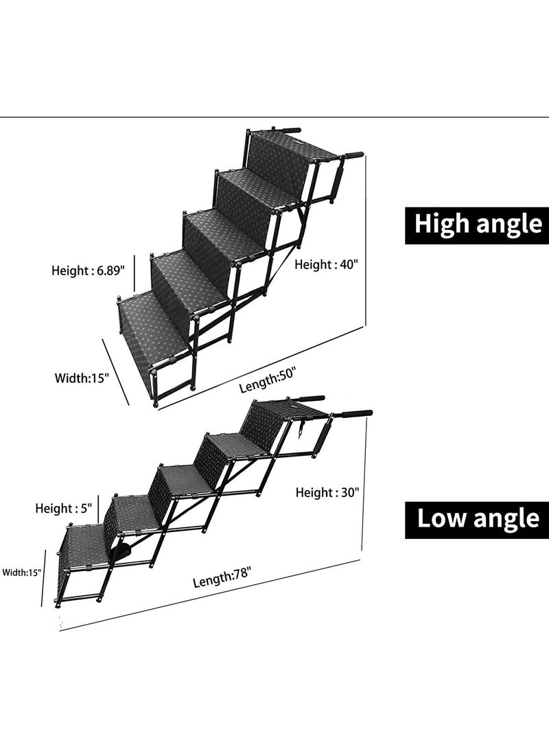 Dog Ramps with 5 Stairs  Upgraded Frame Pet Steps for SUV Cars High Beds Portable and Folding Stair for Large Dog with Light Weight and Non Slip Surface