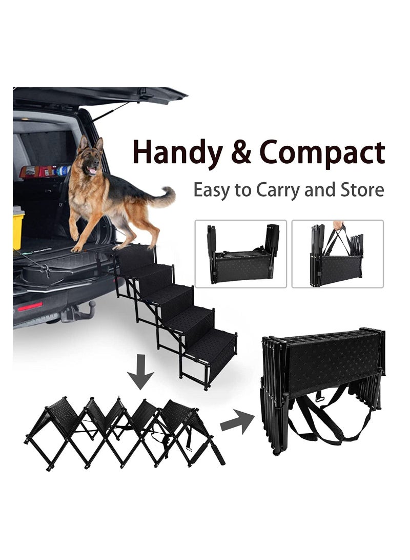 Dog Ramps with 5 Stairs  Upgraded Frame Pet Steps for SUV Cars High Beds Portable and Folding Stair for Large Dog with Light Weight and Non Slip Surface